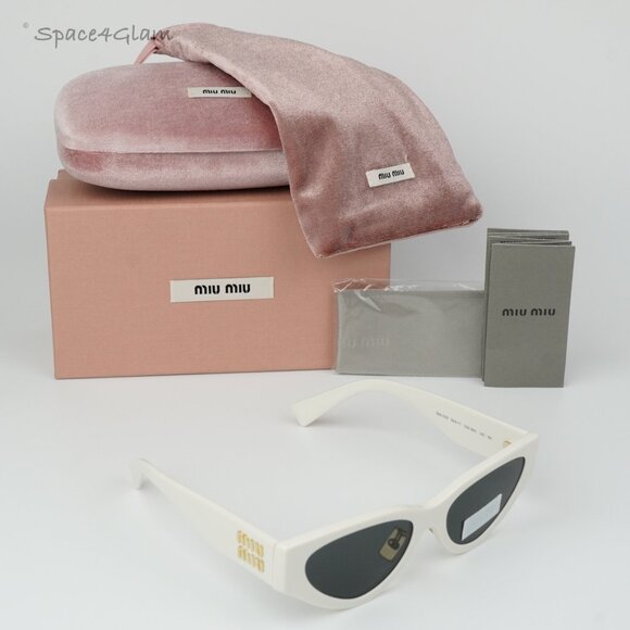 BRAND NEW Miu Miu MU03ZS 1425S0 White Dark Gray Cat Eye Women Sunglasses MU 03ZS - Picture 8 of 10